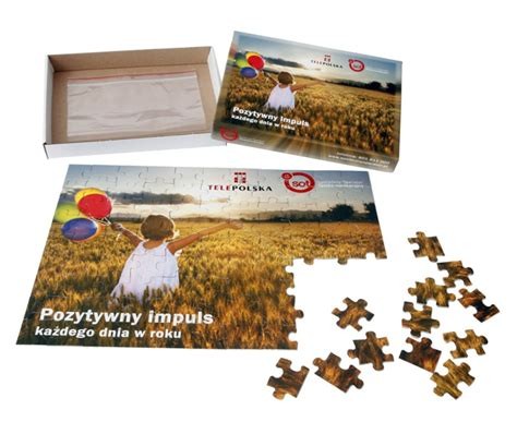 Puzzle reklamowe, cena dla wersji 60 części, 220 x 330 mm, pudełko 2-częściowe, dowolny druk, dla ilości 100 szt. inne opcje opakowań, rozmiarów, ilości elementów, produkcja od 20 szt.