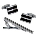 Komplet spinek - mankiety i krawat, stal, eleganckie pudełko