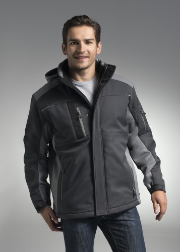 Sofshell męski, z mikropolarem, jesienno - zimowy, 4 wywietrzniki pod pachą, odpinany kaptur, 4 kieszenie zewn., 2 kieszenie wewn., system ściągaczy, mankiety na rzep, oddychalność/wodoodporność - 5000/5000
