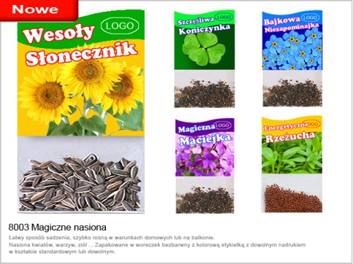 Nasiona rzeżuchy, woreczek bezbarwny z kolorową etykietą, cena orientacyjna dla 500 szt. (min. 100 szt.)