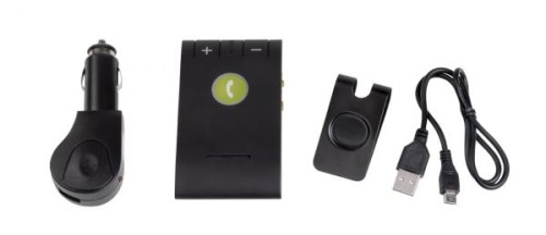Zestaw głośnomówiący bluetooth, plastik, 100 x 59 x 15 mm, akumulator 750 mAh, wersja 4.0, złącze micro USB z adapterem, czas pracy ok. 17h, regulacja głośności

