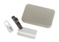 Zestaw do bagażu, aluminium, 131 x 85 x 21 mm, kłódka i przywieszka w etui
