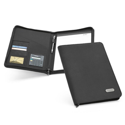 Teczka A4 z kalkulatorem, mikrofibra, kalkulator z 2 źródłami zasilania, 20 kartek w linie
