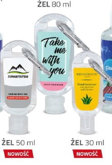 żele - płyny - antybakteryjne - reklamowe - covid - gadżet - ochrona - bezpieczeństwo - dezynfekcja - znakowanie - nadruk - etykieta - brelok