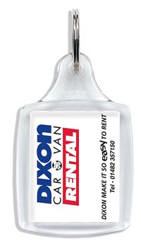 Brelok akrylowy, 68 x 43 mm, wkładka z nadrukiem obustronnym, cena dla 100 szt.