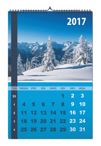 Kalendarz spiralowany 240 x 600 mm, 6 + 1 kart, druk 4+4, 350 / 170g, cena dla 200 szt. (min. 10 szt.)