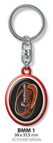 Brelok z tworzywa, wklejka żywiczna 30 x 17,5  mm, nadruk 2 kolory, dwustronny, cena dla minimum 500 szt.

Duża ilość kolorów.  Własny kształt od 10 000 szt.
