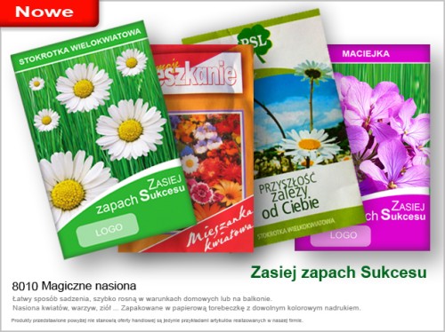 Nasiona dla domu i ogrodu, torebka papierowa z dowolnym nadrukiem, wiele różnego rodzaju nasion - przyprawy, warzywa, kwiaty - cena orientacyjna dla 500 szt. (min. 100 szt.)