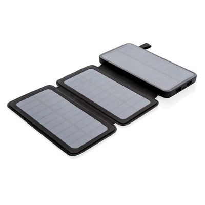 Ładowarka solarna/powerbank, PU, 155 x 82 x 25 mm, 8000 mAh, potrójny panel, lampka LED, wejście 5V/2a, wyjście 5V/2,1A
