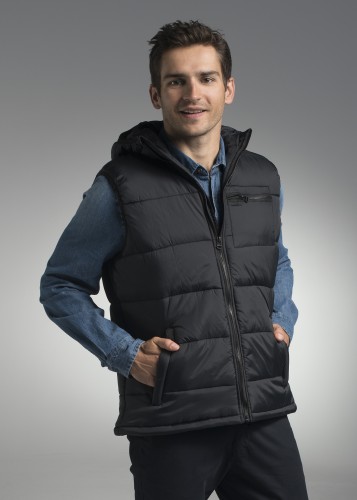 Bezrękawnik męski z kapturem, poliamid, podszewka poliester, zamek główny metalowy, kieszenie boczne - zamki plasikowe