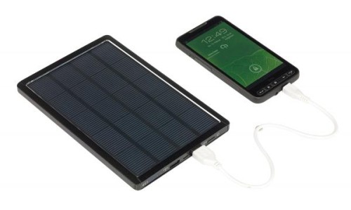 Powerbank solarny, aluminium, plastik, 177 x 120 x 9 mm, ładowanie przez USB, lub panel solarny, poj. 10000 mAh, akumulator litowo - jonowy
