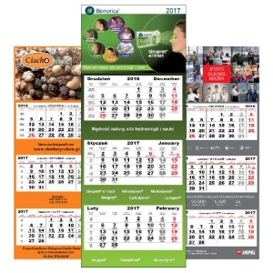 Kalendarz reklamowy trójdzielny główką wypukłą kolor