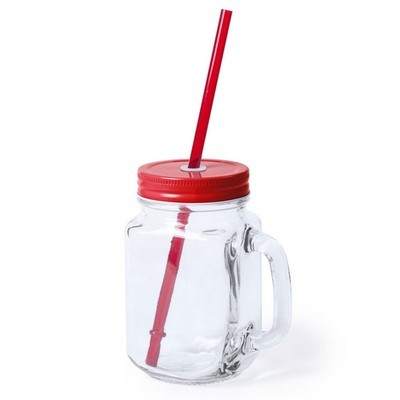 Słoik na napoje ze słomką, szkło, 500 ml, 76 x 134 x 73 mm
