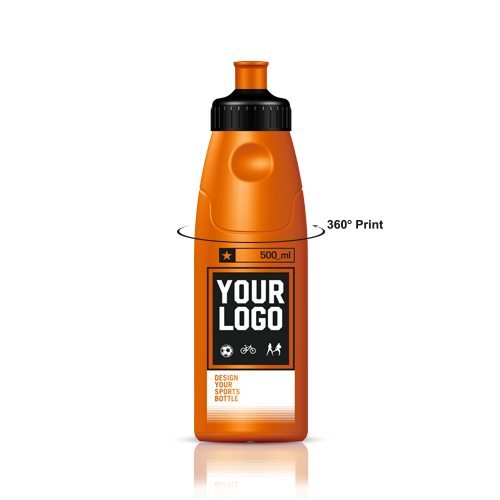 Bidon na zamówienie, poj. 500 ml, nadruk 90 x 204 mm, 14 kolorów do wyboru, można mieszać kolory, cena dla min. 100 szt. i nadruku w jednym kolorze
