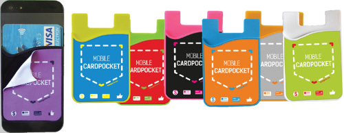 Kieszonka na karty kredytowe, silikonowa z czyścikiem, samoprzylepna - na tył telefonu, dowolny nadruk, cena dla 100 szt.
