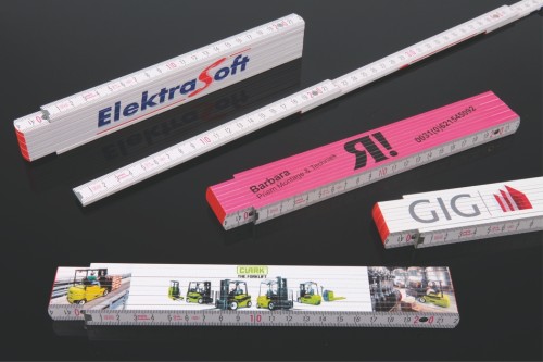 Metrówka drewniana 2 m, połączenia z tworzywa, b. małe odległości między elementami - idealna pod nadruk cyfrowy, stabilny kąt prosty, cena dla min. 100 szt.
