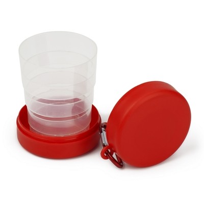 Kubek składany, PET, aluminium, 220 ml, śr. 71 x 34 mm, miejsce na tabletki, cukier