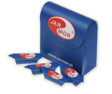 Pudełko na słodycze, cena dla min. 100 szt., druk 2 kolory, 105 x 98 x 44 mm, karton 230g
