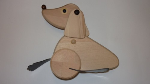 Piesek na kiju, drewno, 22 x 21 x 10 cm, kij - 52 cm, cena orientacyjna
