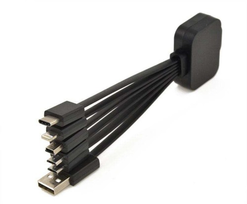 Kabel do ładowania 6 w 1, złącza USB, 2 x micro USB, mini USB, USB typ C, Lightning, podświetlane logo, cena dla min. 100, produkcja w Chinach - ok. 4 tyg.
