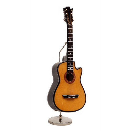 Miniatura gitary z pozytywką, 22 cm, drewno, struny metalowe, futerał