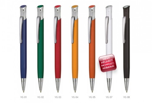 Długopis metalowy, śr. 10 mm, gumowany korpus, wkład niebieski standard
