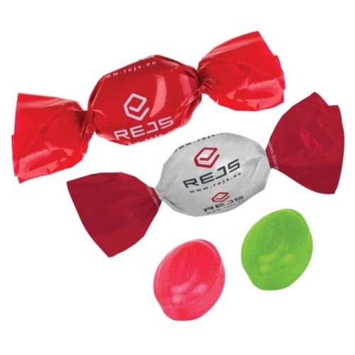 Cukierki owocowe i miętowe, 5g, nadruk 1 kolor, cena dla min. 50 kg (ok. 200 szt./kg), smaki owocowe i miętowy, przydatność do spożycia 12 miesięcy