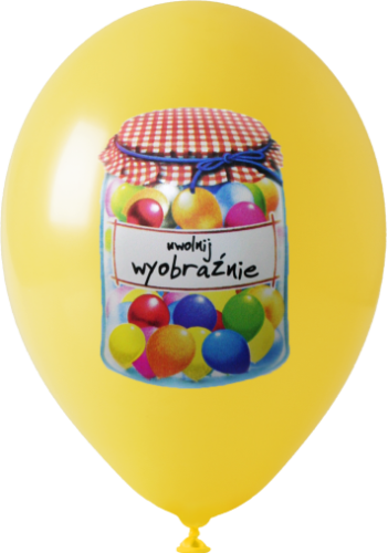 Balony reklamowe - latex, nadruk w pełnym kolorze, cena dla 1000 szt., 10", w kpl. patyczek z uchwytem.
