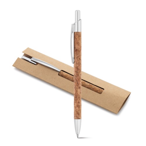 Długopis korkowy w etui, korek i aluminium, etui papierowe, śr. 9 x 139 mm
