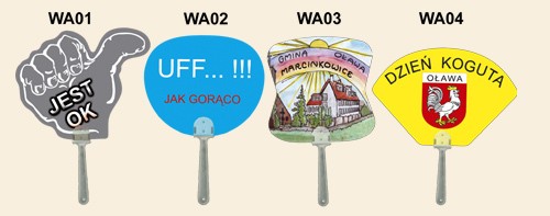 Wachlarze reklamowe, papier 350g, kształty do wyboru, cena dla 500 szt. dla nadruku 2 kolory obustronnego
