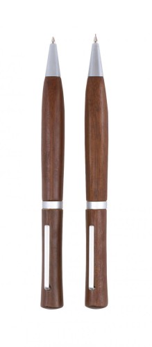 Komplet długopis, ołówek - eko, drewno, śr. 12 x 142 mm, pudełko 200 x 75 x 47 mm, niebieski tusz
