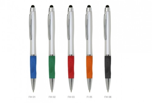 Długopis reklamowy touch pen, śr. 10 mm, metalowy klip, rysik do ekranu, wkład niebieski jumbo, gumowy uchwyt
