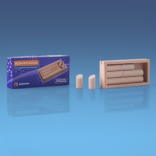 Łamigłówka szkatułka, drewno, 130 x 67 x 23 mm, 8 elementów do umieszczenia w szkatułce, cena dla 50 szt. Możliwość personalizacji
