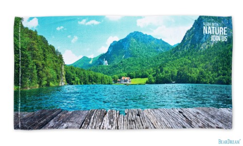 Ręcznik welurowy z nadrukiem w pełnym kolorze, bawełna z poliestrem, cena dla 100 szt., rozmiar 50 x 100 cm. Opcje 30 x 50, 70 x 140 cm