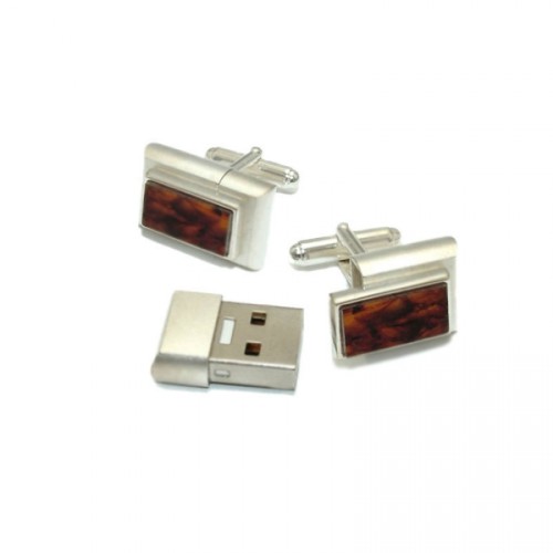 Pendrive - spinki do mankietów, 21 x 17 x 7 mm, metal pokryty srebrem, pamięć w jednej spince (opcja w dwóch), onyks, cena dla 8GB
