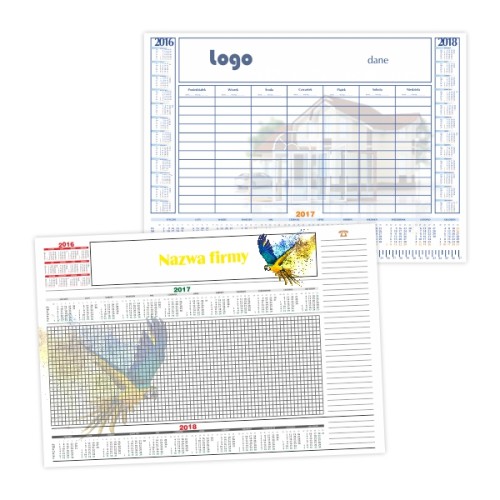 Podkład na biurko mały, 480 x 330 mm, offset 80g, 26 kart z pełnokolorowym nadrukiem, podkładka kartonowa, dolne klejenie, cena dla 200 szt. (min. 50 szt. - 11,50)