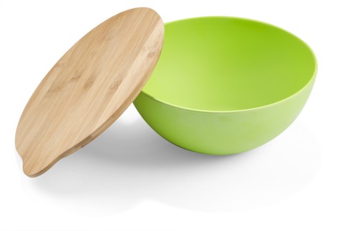 Miska z pokrywką bambusową, miska z włókna bambusowego do mycia w zmywarkach, 278 x 155 x 116 mm, pokrywka może pełnić funkcję deski do krojenia