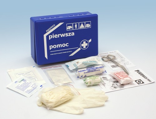 Apteczka samochodowa profesjonalna mała, 21 x 14 x 5,5 cm, opatrunek osobisty, plastry, opaski, nożyczki, ustnik do resuscytacji, rękawiczki, kompresy