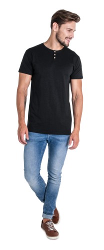 Koszulka męska z guzikami, bawełna 170g, ozdobne drewniane guziki