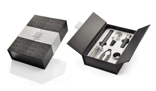 Zestaw do wina, 162 x 230 x 62 mm, korkociąg ciśnieniowy, korek próżniowy, nalewak, obcinacz, pierścień