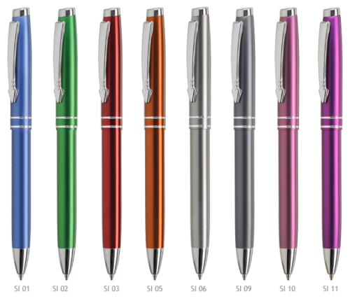 Długopis metalowy, śr. 10 mm, oksydowanie aluminium, wkład niebieski standard
