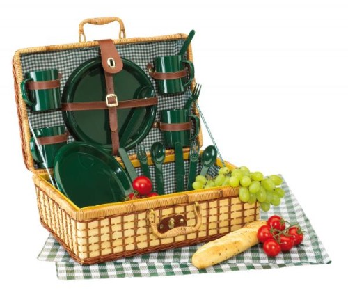 Kosz piknikowy, bambus, 46 x 30 x 20 cm, dla 4 osób
