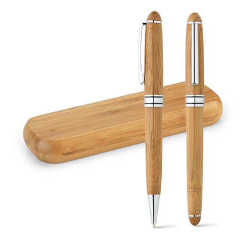 Zestaw pióro kulkowe, długopis, bambus, 25 x 57 x 171 mm
